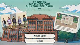Mehrere Screenshots aus der Lern-App "Die Kinder vom Bullenhuser Damm"